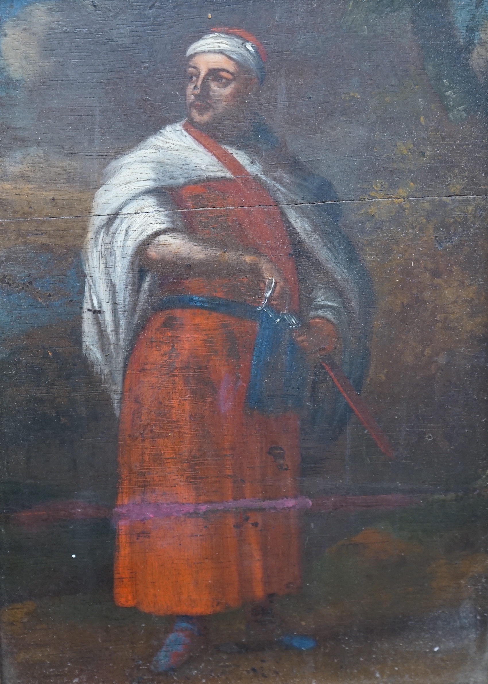 Late 18th / early 19th century, Orientalist style oil on board, Portrait of a Turkish gentleman, 18 x 12cm